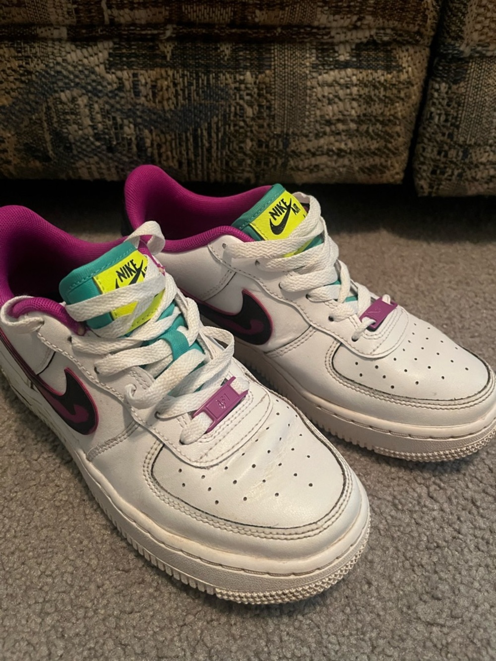 Nike Air Force 1 Low - White with Teal, Purple & Neon Accents